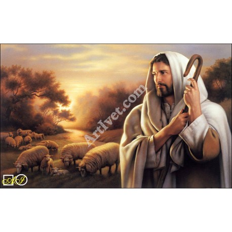 Наличен Диамантен гоблен ИСУС - ПАСТИР НАШ: Размер и Вид - Квадратни диаманти 29х20