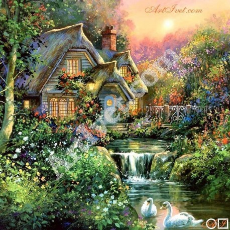 Наличен Диамантен гоблен ВИЛА В СЪРЦЕТО НА ГОРАТА: Размер и Вид - Квадратни диаманти 40х40