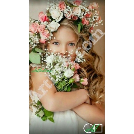 Наличен Диамантен гоблен ПРОЛЕТНО МОМИЧЕ: Размер и Вид - Кръгли диаманти 70х40