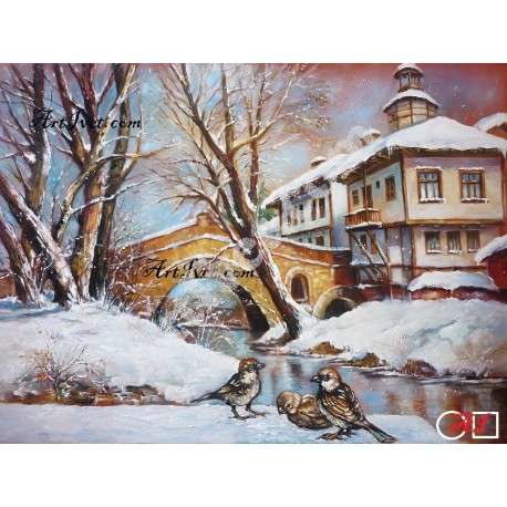 Наличен Диамантен гоблен ЗИМА В ТРЯВНА: Размер и Вид - Квадратни диаманти 40х30