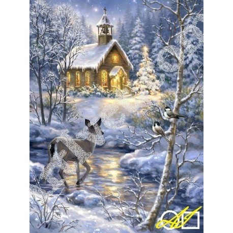 Наличен Диамантен гоблен ГОРАТА В НАВЕЧЕРИЕТО НА КОЛЕДА: Размер и Вид - Квадратни диаманти 40х30