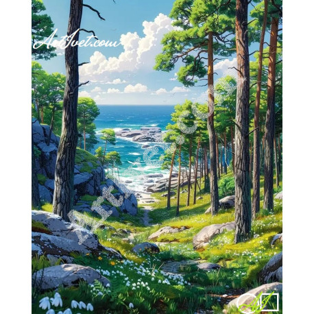 Наличен Диамантен гоблен В НАЧАЛОТО НА ЛЯТОТО: Размер и Вид - Кръгли диаманти 30х24