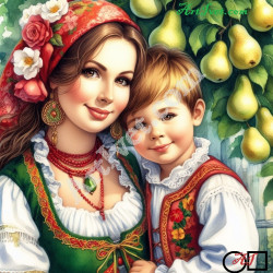 Наличен Диамантен гоблен - МАЙКА И СИН: Размер и Вид - Кръгли диаманти 40х40