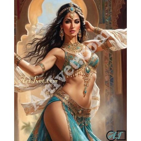 Наличен Диамантен гоблен ОРИЕНТАЛСКА ТАНЦЬОРКА: Размер и Вид - Квадратни диаманти 25х20