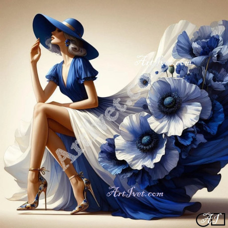 Наличен Диамантен гоблен - НЕЖНОСТТА НА СИНИТЕ МАКОВЕ: Размер и Вид - Квадратни диаманти 30х30