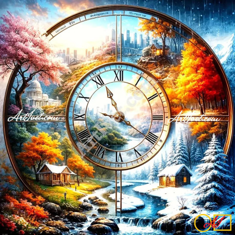 Наличен Диамантен гоблен - КОЛЕЛОТО НА ВРЕМЕТО: Размер и Вид - Квадратни диаманти 30х30