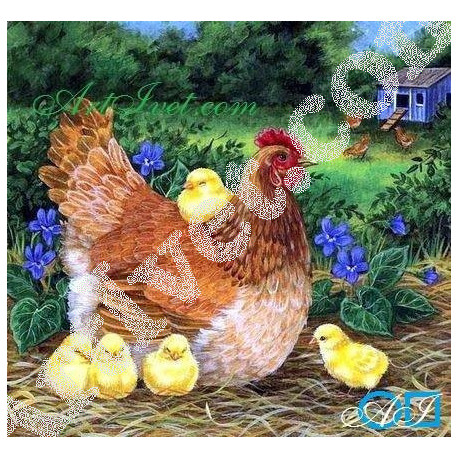 Наличен Елмазен гоблен КОКОШКА ЗАД ХАМБАРА: Размер и Вид - Квадратни диаманти 30х30