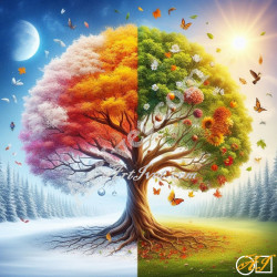 Наличен Диамантен гоблен - ЧЕТИРИ СЕЗОНА: Размер и Вид - Кръгли диаманти 35х35