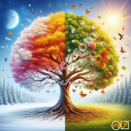 Наличен Диамантен гоблен - ЧЕТИРИ СЕЗОНА: Размер и Вид - Кръгли диаманти 35х35