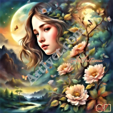 Наличен Диамантен гоблен - НЕЖНОСТ ПОД ЛУННА СВЕТЛИНА: Размер и Вид - Квадратни диаманти 30х30