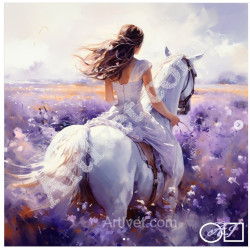 Наличен Диамантен гоблен - ЛИЛАВИ МЕЧТИ - ЯЗДЕЩА ЖЕНА: Размер и Вид - Кръгли диаманти 25х25