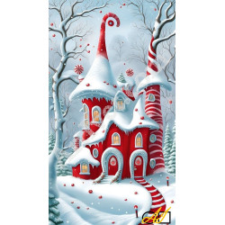 Наличен Елмазен гоблен - КЪЩИЧКА НА КОЛЕДНИ ДЖУДЖЕТА: Размер и Вид - Кръгли диаманти 45х25