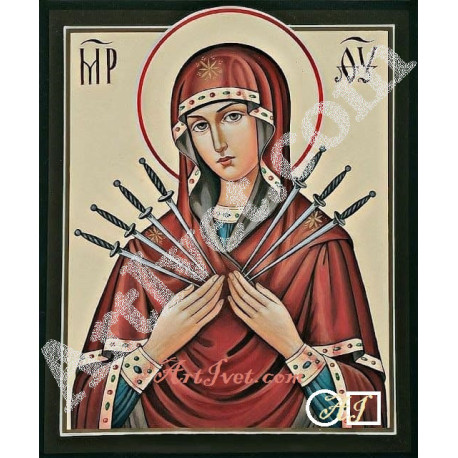 Наличен Диамантен гоблен БОГОРОДИЦА – СЪС СЕДЕМ СТРЕЛИ: Размер и Вид - Квадратни диаманти 30х24