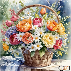 Наличен Диамантен гоблен - БУКЕТ ПРЕПЪЛНЕН С НЕЖНОСТ: Размер и Вид - Квадратни диаманти 25х25