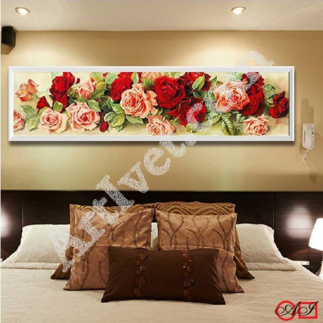 Наличен Диамантен гоблен ЧЕРВЕНО ВЪЛШЕБСТВО С РОЗИ: Размер и Вид - Квадратни диаманти 42х10