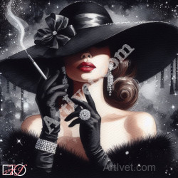 Наличен Диамантен гоблен - ЕЛЕГАНТНА ДАМА С БЛЯСКАВ ДИАМАНТ: Размер и Вид - Квадратни диаманти 40х40