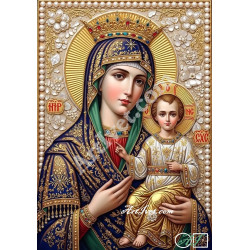 Наличен Диамантен гоблен - ДЕВАТА С МЛАДЕНЕЦА - ЦАРИЦА НА ЦАРИЦИТЕ: Размер и Вид - Кръгли диаманти 35х25