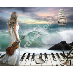 Наличен Диамантен гоблен ПЕСЕНТА НА БУРНОТО МОРЕ: Размер и Вид - Кръгли диаманти 42х35