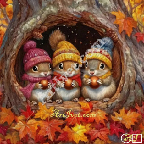 Наличен Диамантен гоблен - ТРИ КАТЕРИЧКИ С ЖЪЛЪДЧЕТА: Размер и Вид - Квадратни диаманти 20х20