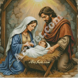 Наличен Диамантен гоблен - РАЖДАНЕТО НА ИСУС – КРАЙ ЯСЛИТЕ: Размер и Вид - Квадратни диаманти 30х30