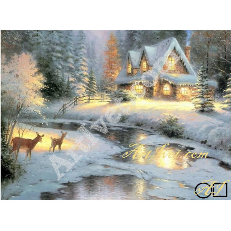 Наличен Диамантен гоблен В СНЕЖНАТА НОЩ: Размер и Вид - Квадратни диаманти 40х30