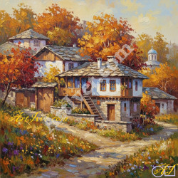 Наличен Диамантен гоблен - ЕСЕН НА СЕЛО: Размер и Вид - Кръгли диаманти 40х40