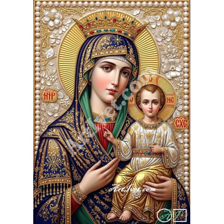 Наличен Диамантен гоблен - ДЕВАТА С МЛАДЕНЕЦА - ЦАРИЦА НА ЦАРИЦИТЕ: Размер и Вид - Квадратни диаманти 50х35